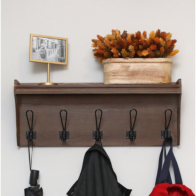 Seremeo Berkshire Solid Wood 5 Hook Wall Mounted Coat Rack with Storage